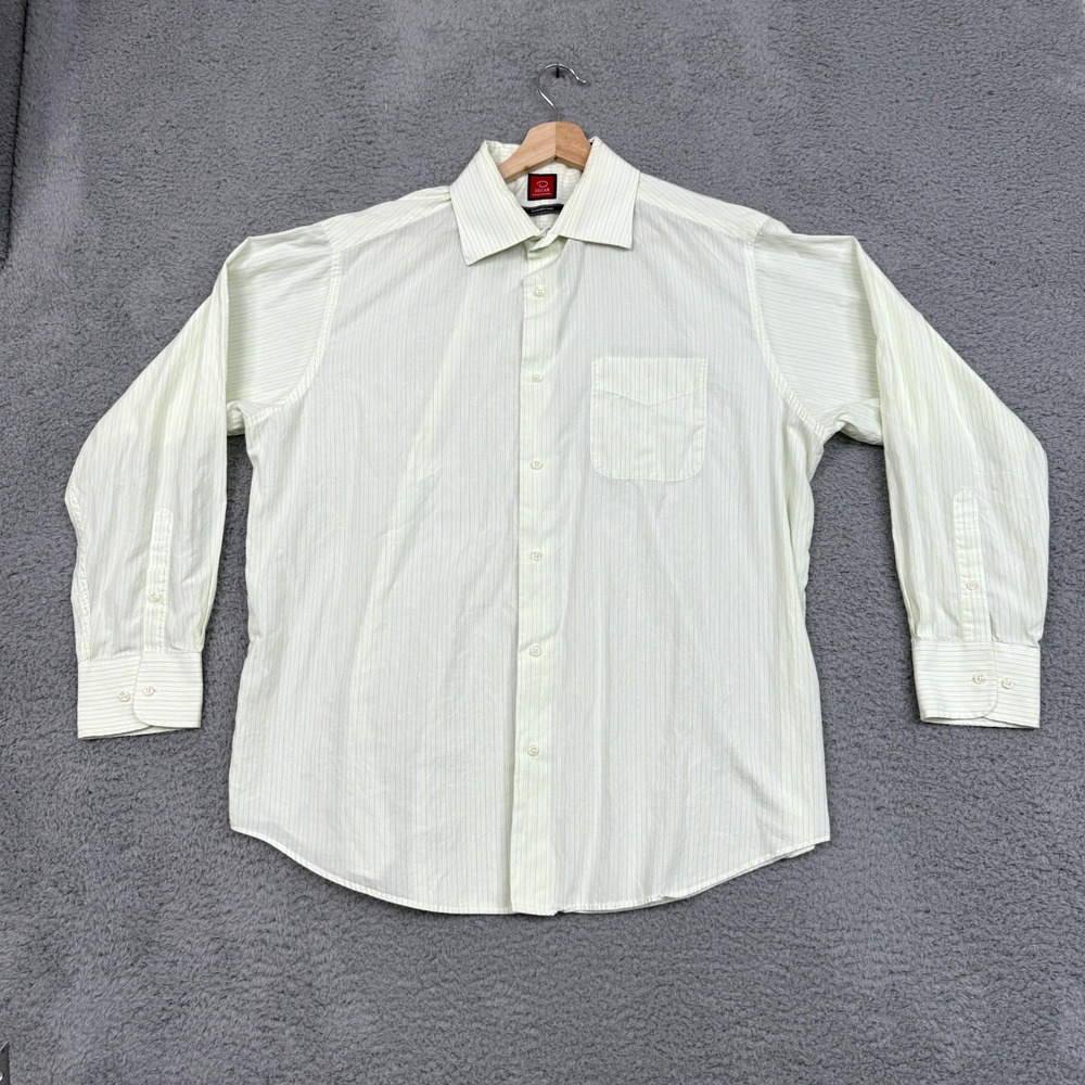 Oscar‎ De La Renta Dress Shirt Men 17.5 34/35 Yellow Blue Stripe Cotton Career